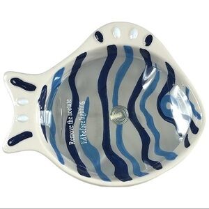 Blue  and White Ceramic Fish Candle Dish NWOT